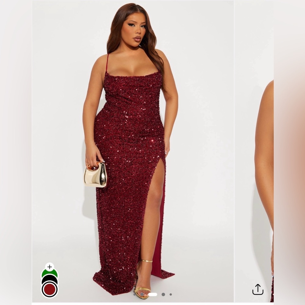 Fashion Nova Burgundy Sequin Maxi Dress